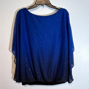 Sarah Michelle Sequin Blouse Ombre Blue XL Short Sleeve